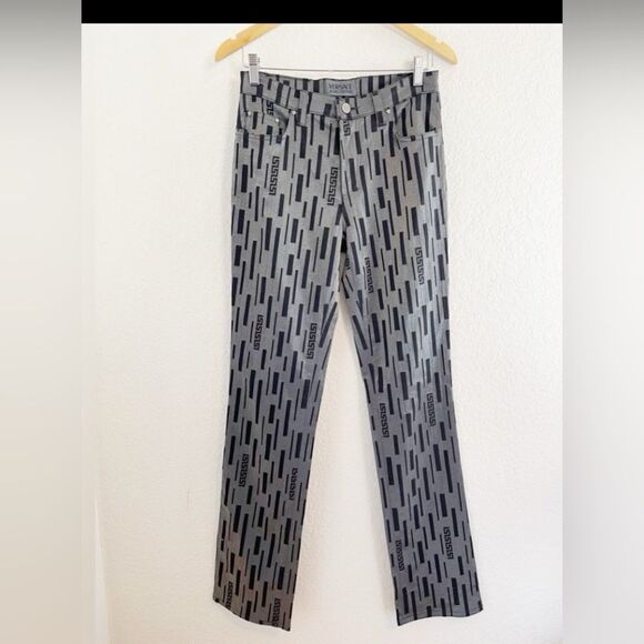 VERSACE Grecian print black and silver designer Pants. 29 - Picture 2 of 12